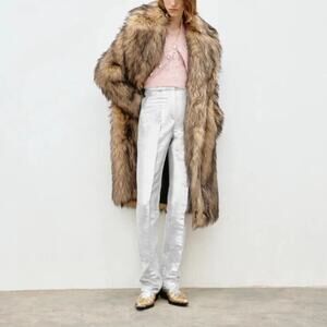 Rabanne x H&M Shimmery Metallic Tailored Dress Pant Trousers in Silver, Size 0